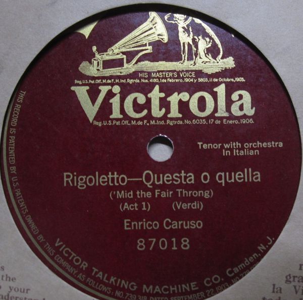 片面盤SP・米国盤イタリア語・エンリコ カルーソーEnrico Caruso・リゴレット;あれかこれか Rigoletto;Questa o quella ・87018・240379_画像1