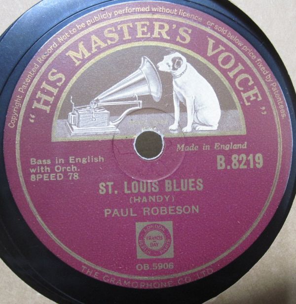 SP・ 英国盤・ ポール ロブスンPAUL ROBESON・セントルイス ブルース St. Louis Blues/ The Banjo Song・HMV・240328_画像2