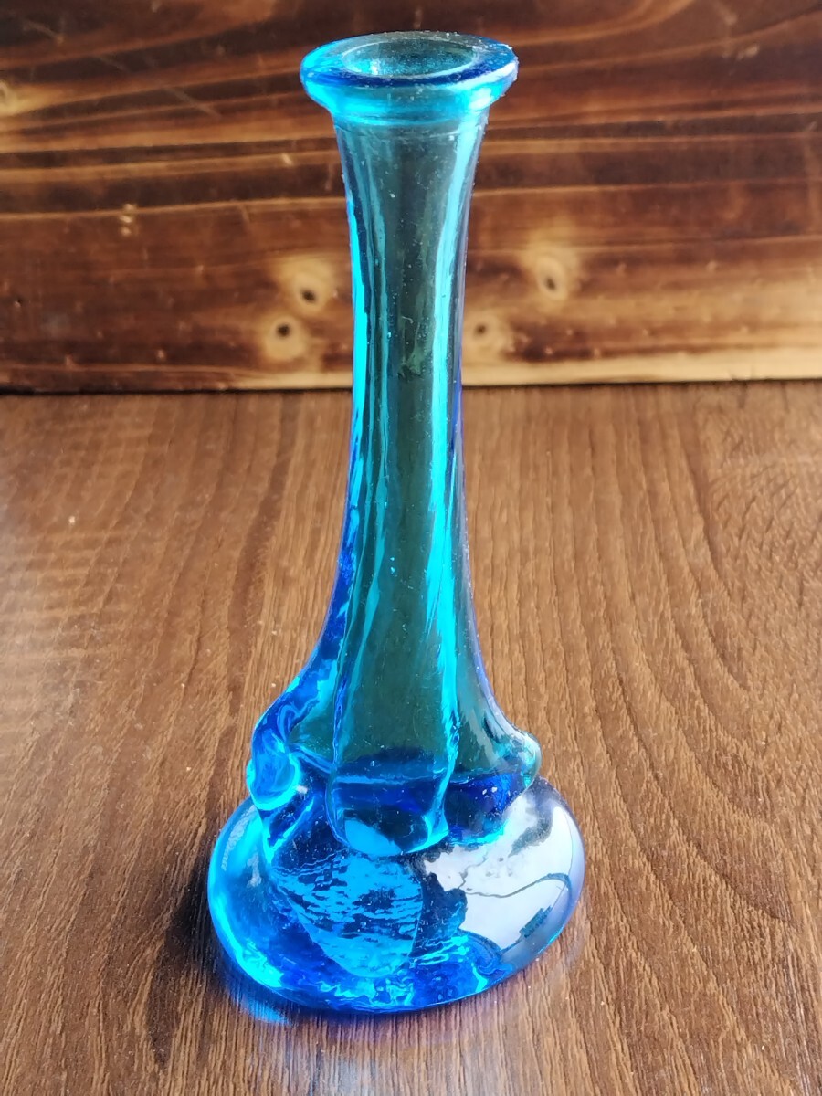 SHOEI INTERIOR ハンドクラフト 一輪挿し 青いガラス 昭和レトロ 古い花瓶 日本製の画像1