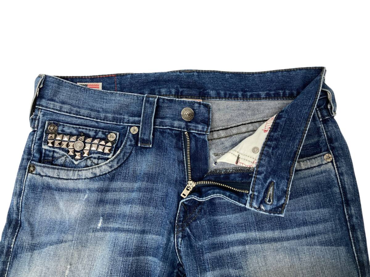 TRUE RELIGION トゥルーレリュージョン Denim Billy Jeans USA製 デニムパンツ フレアライン スタッズ 牛革パッチ 112790 32 ブルー/028_画像4