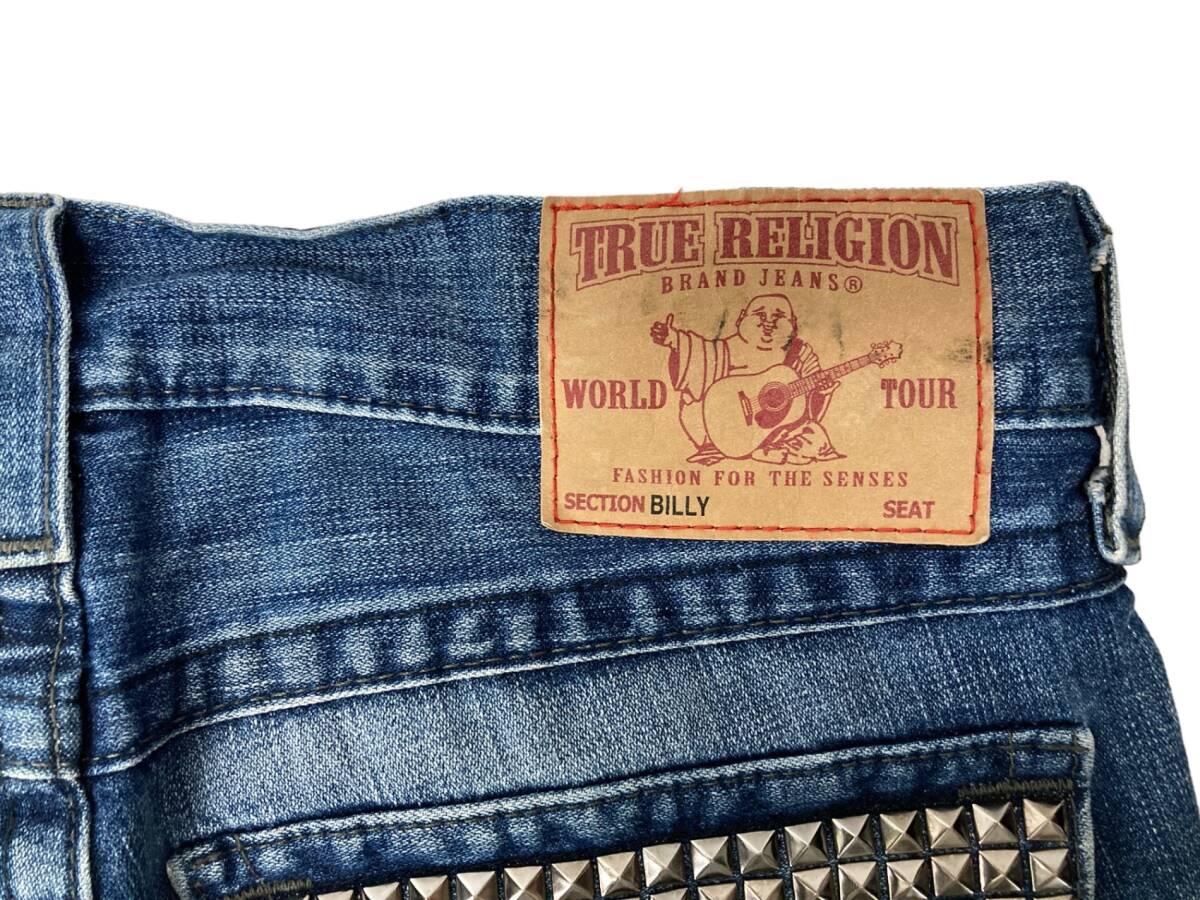 TRUE RELIGION トゥルーレリュージョン Denim Billy Jeans USA製 デニムパンツ フレアライン スタッズ 牛革パッチ 112790 32 ブルー/028_画像6