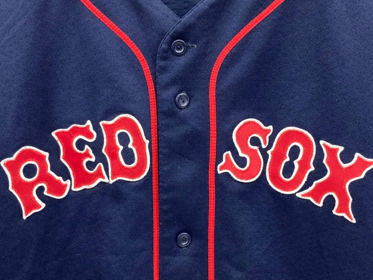 古着 Majestic MLB BOSTON REDSOX GARCIAPARRA マジェスティック ボストン レッドソックス ベースボールシャツ XL ネイビー/028の画像8