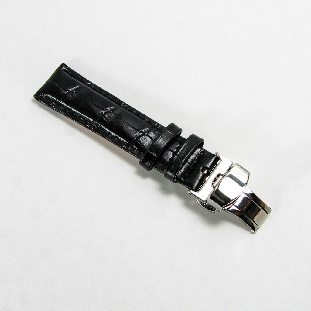 腕時計ベルト　牛皮製クロコ模様型押しプッシュボタン式Ｄバックル黒色１８ｍｍ 新品_画像3