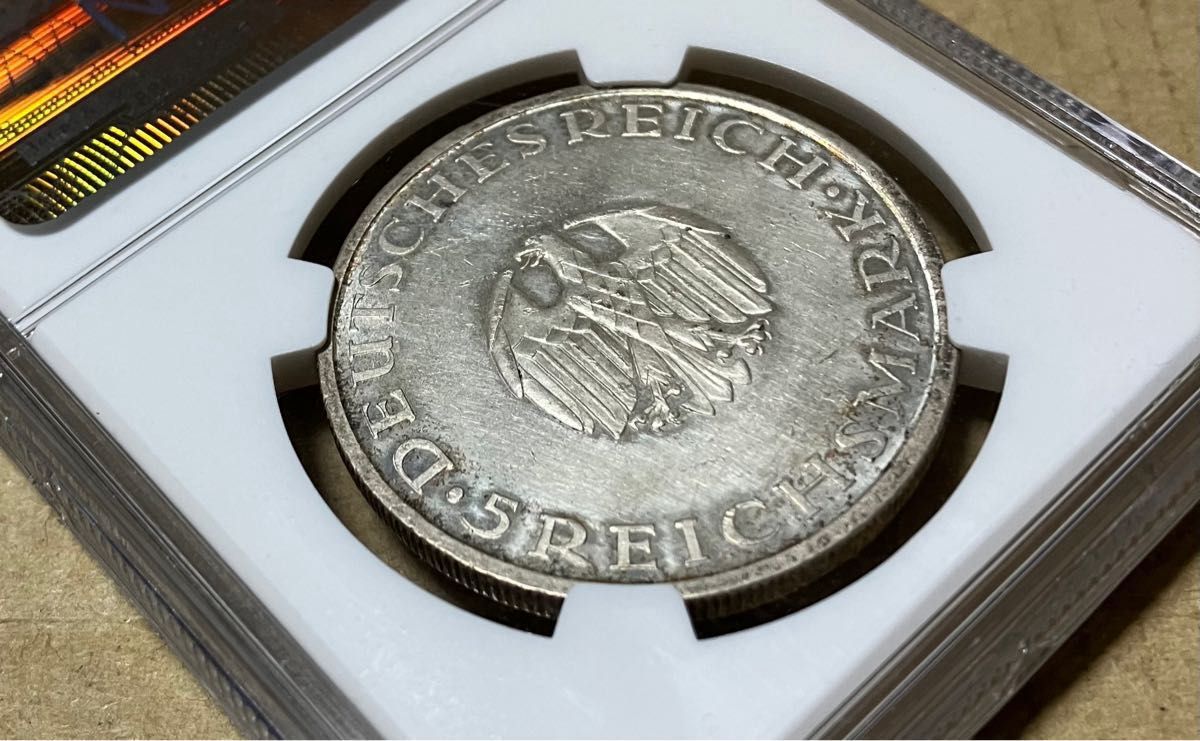 ワイマール記念銀貨　レッシング没後200年記念5マルク銀貨　1929G NGC UNC DETAILS 