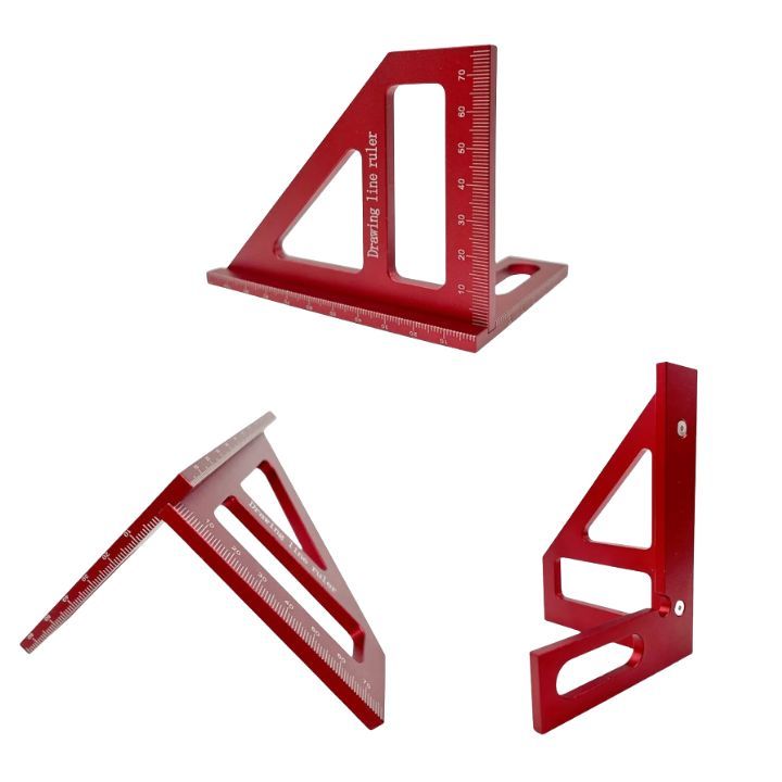 木工三角定規2x4に最適DIYケガキコンパクト軽量アルミアルマイト赤の画像4