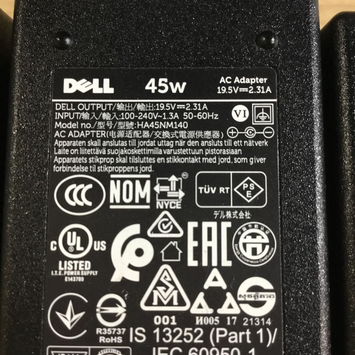 【送料無料】(031264D) 8個セット DELL HA45NM140 19.5V2.31A 45W 純正品 ACアダプタ DCプラグ外径4.5mmメガネケーブル付 中古品_画像2