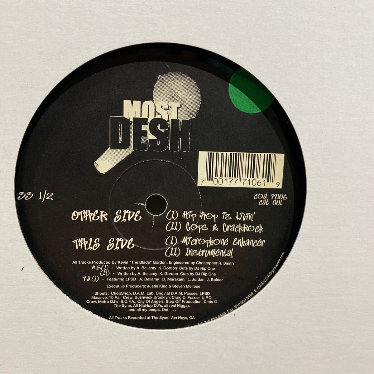 【95年アングラ】MOST DESH/HIPHOP IS LIVIN’ EP/ヒップホップ/ラップ/RAP/12”_画像2