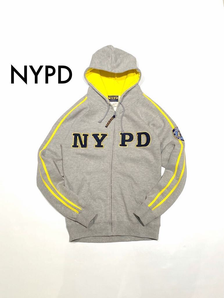 NYPDオフィシャルパーカー ニューヨーク市警 スウェット ジップアップ フーディー 上着 着心地抜群 グレーの画像1