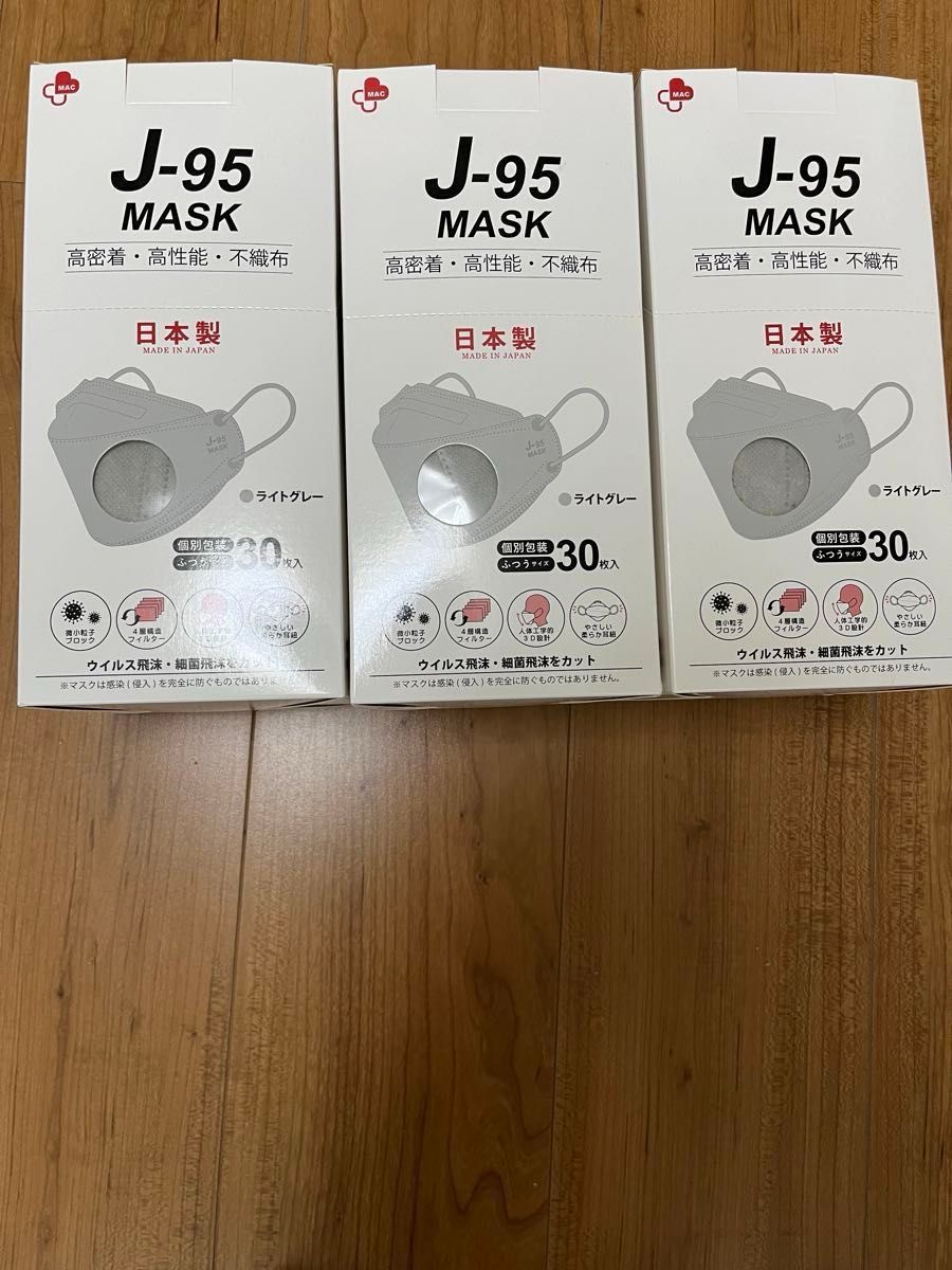 【新品未使用品】　J-95 MASK  JIS規格　ライトグレー　日本製　30枚×3箱