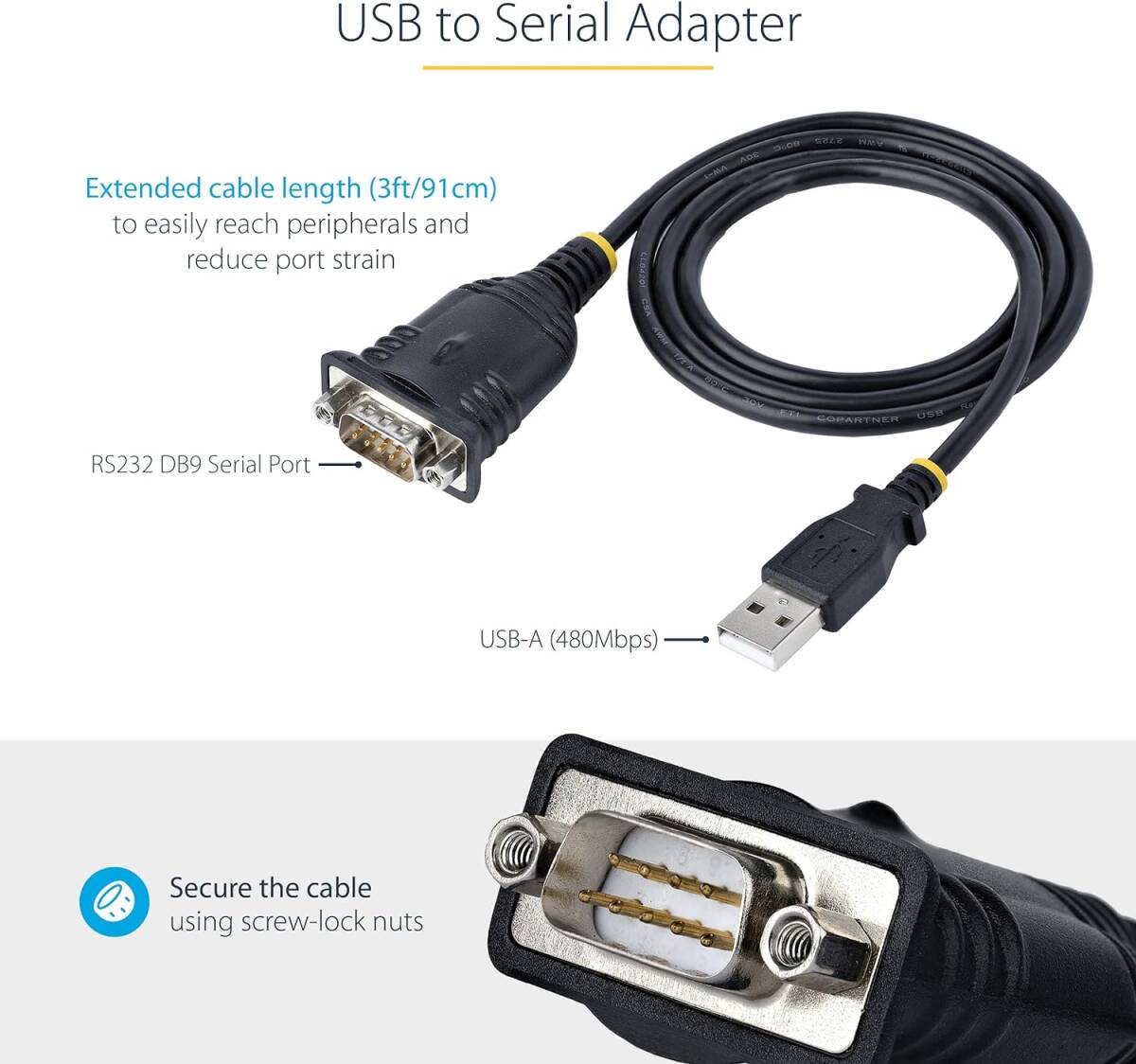 スターテック StarTech.com USB - RS232Cシリアル変換ケーブル/USB 2.0/91cm/USB Type-_画像3