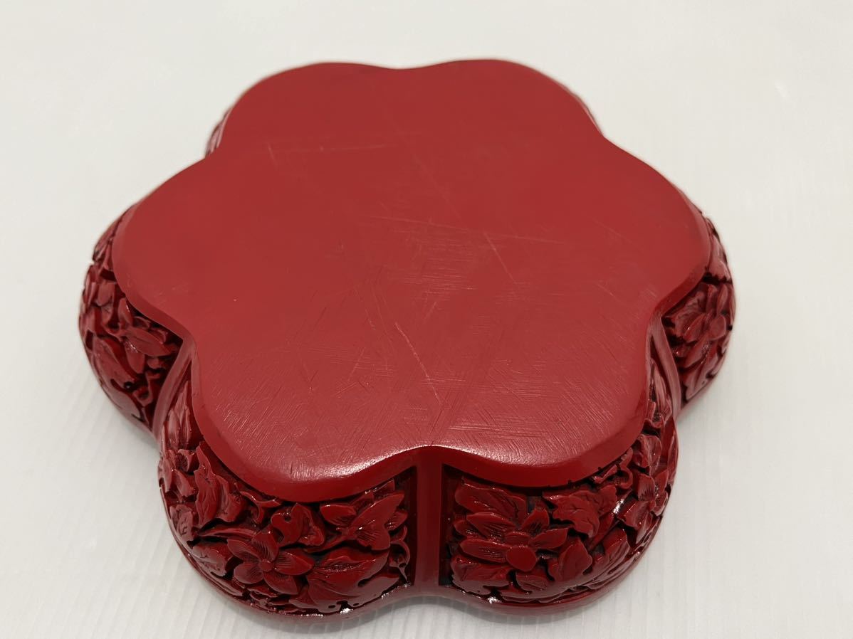 D(301k14) 堆朱 菓子器 かぼちゃ型 中国美術 蓋物 小物入れ 茶道具 工芸品 _画像5