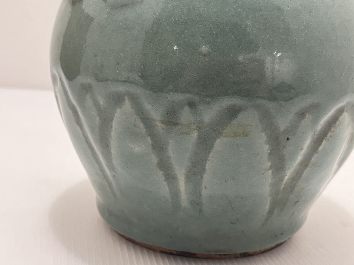 D(0305x6) 花瓶 唐青磁 花入 陶器 アンティーク インテリア コレクション 華道具 花器 _画像6