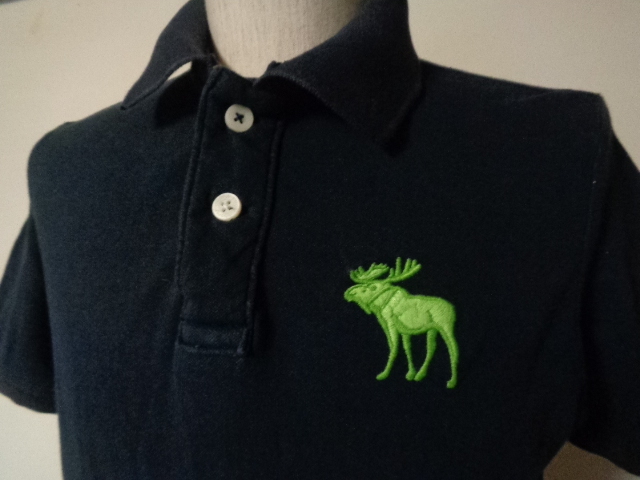 Abercrombie&Fitch アバクロンビー&フィッチ ビッグアイコン 鹿の子 ポロシャツ トップス 半袖 サイズM ネイビー の画像2