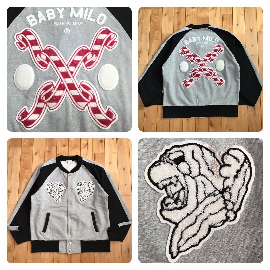 BAPE MILO LOGO スウェット スタジャン Mサイズ a bathing ape sweat varsity jacket エイプ ベイプ アベイシングエイプ NIGO マイロ i21