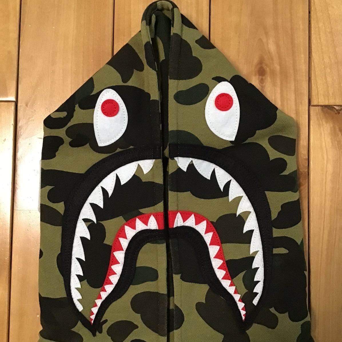 シャーク パーカー スウェット スタジャン Sサイズ shark hoodie sweat varsity jacket a bathing ape BAPE camo エイプ ベイプ i1_画像3