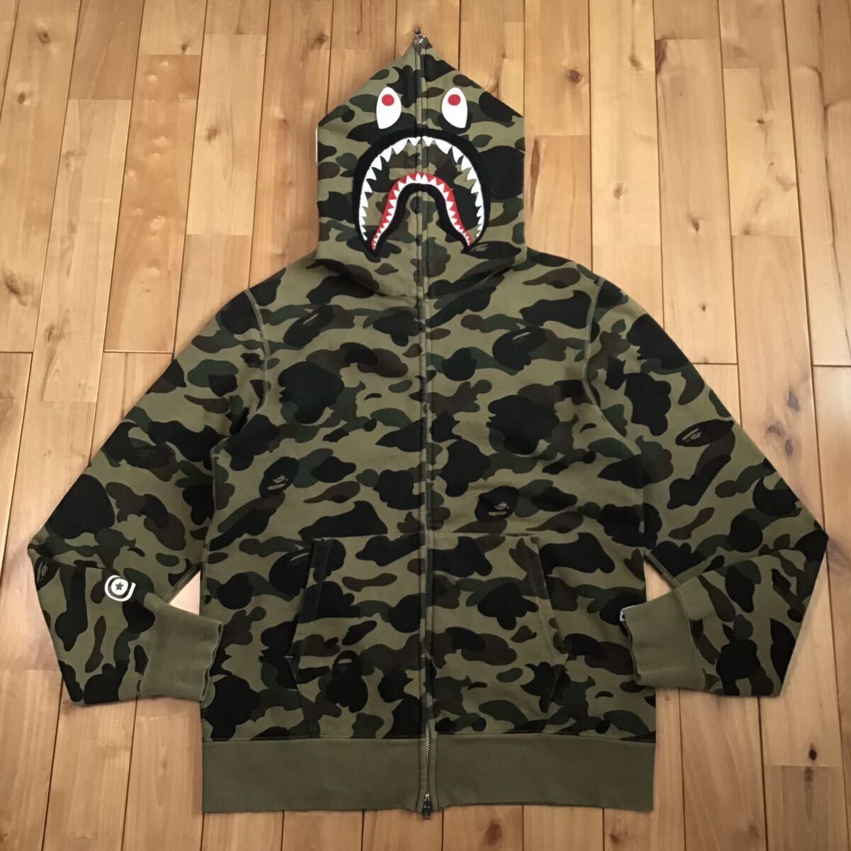 ★XL★ 1st camo green シャーク パーカー shark full zip hoodie a bathing ape BAPE エイプ ベイプ アベイシングエイプ 迷彩 gdbz2_画像1