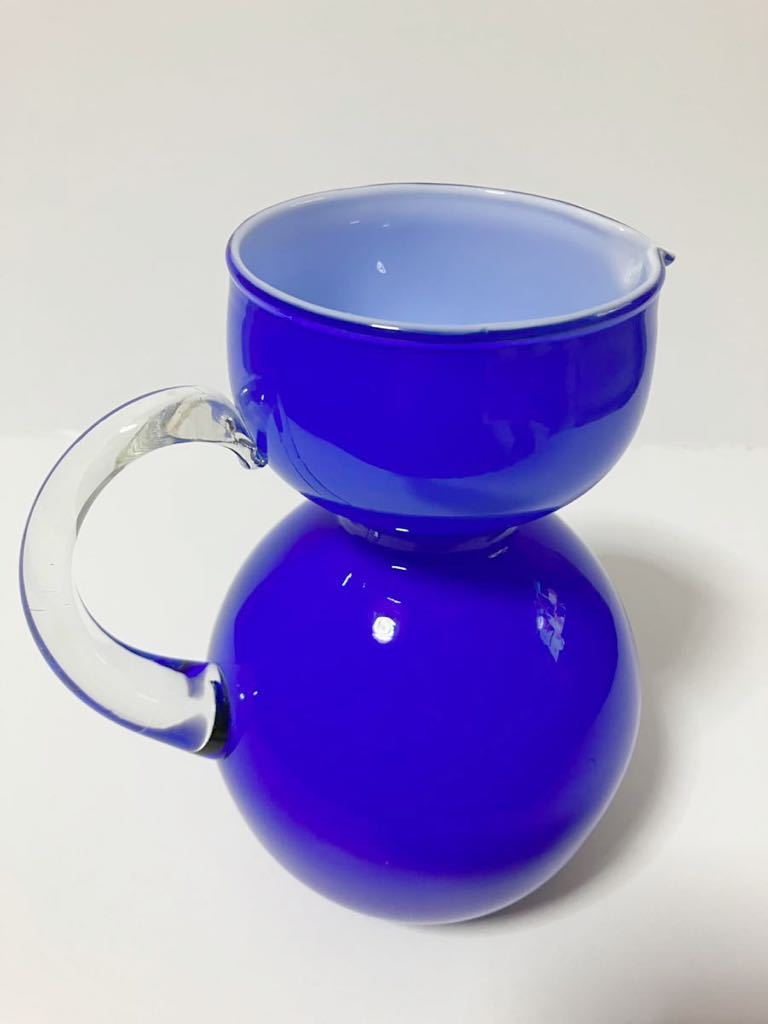 昭和レトロ　ガラス　ポップなブルー　水差し　フラワーベース　花器　インテリア　雑貨　USED品_画像6