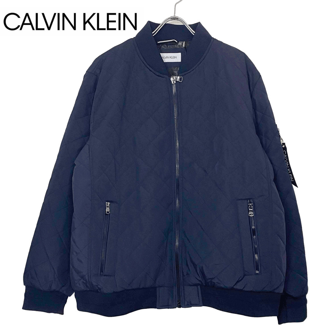 新品 US-XL ★ Calvin Klein カルバンクライン フライトジャケット ネイビー 2XL 3L キルトボンバージャケット MA-1 アウター 大きいサイズ_画像1