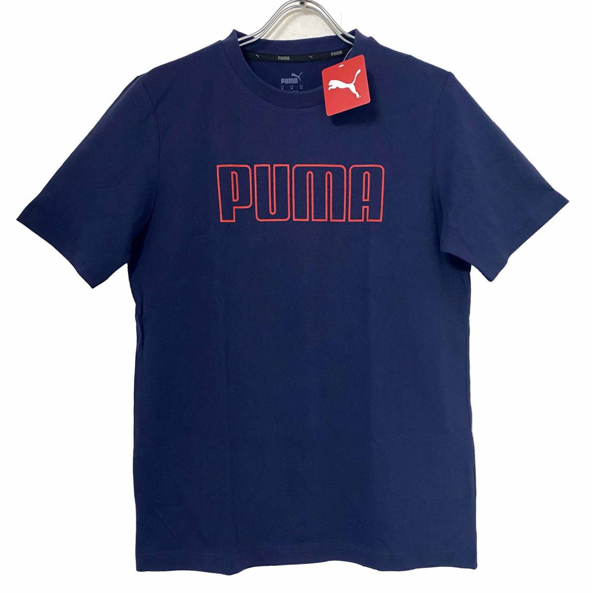 新品 S ★ PUMA プーマ メンズ 半袖 ロゴ Tシャツ ネイビー コットン ユニセックス 綿 ビッグロゴ 紺 Mens Double Down Teeの画像1