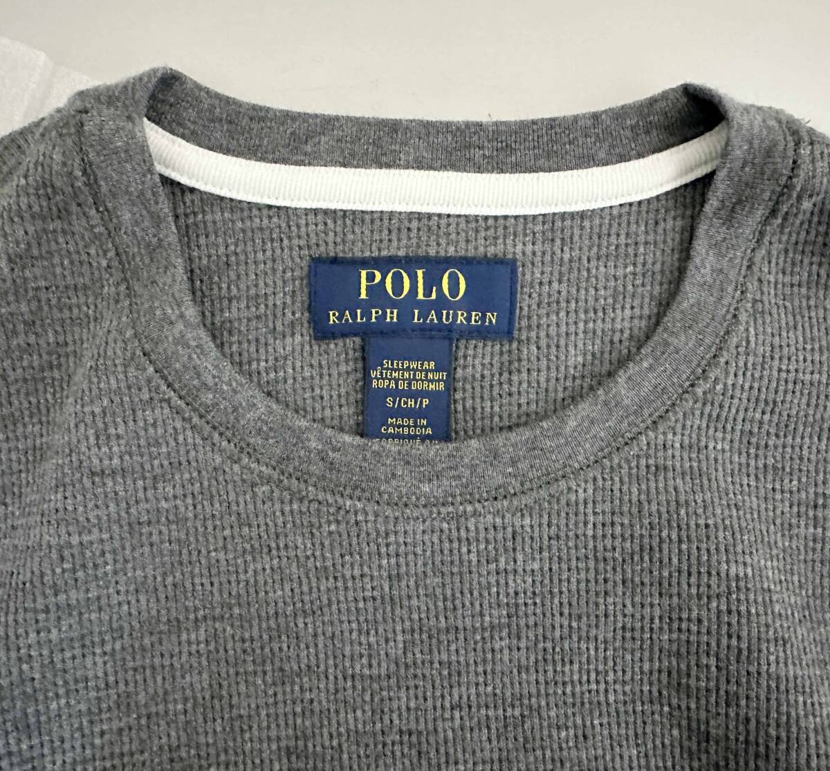 新品 M ★ ポロラルフローレン 長袖 ワッフル Tシャツ グレー US-S PWLC2F POLO Ralph Lauren ロゴ刺繍 サーマル ロンT チャコール ヘザー