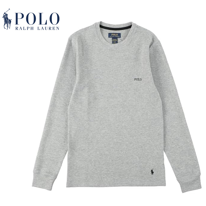 新品 XL ★ ポロラルフローレン 長袖 ワッフル Tシャツ ライトグレー US-L PWLC2F POLO Ralph Lauren ロゴ刺繍 サーマル ロンT グレー