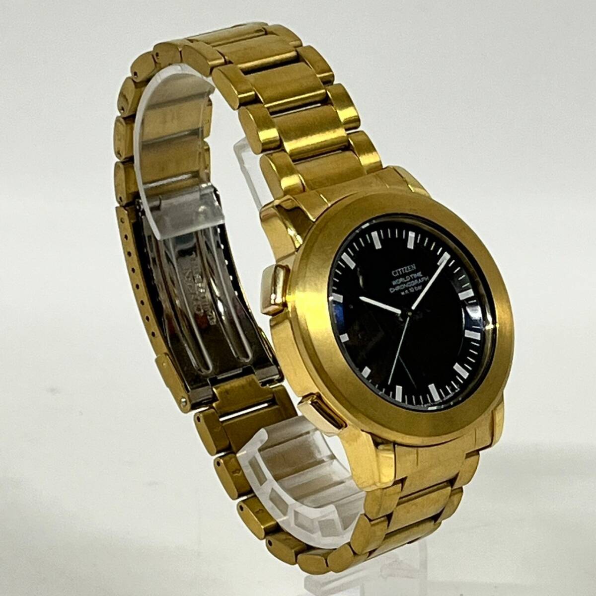 1円~【動作未確認】シチズン CITIZEN U010-S030684 WORLD TIME クロノグラフ クォーツ メンズ腕時計 ブラック文字盤 ラウンド G101866_画像2