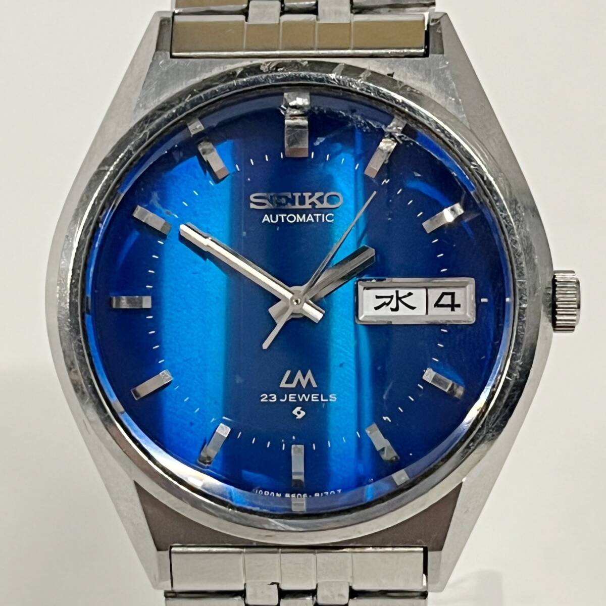 1円~【実動】セイコー SEIKO ロードマチック LM 5606-8130 自動巻き メンズ腕時計 ブルー文字盤 ラウンド デイデイト 純正ベルト G152520_画像1