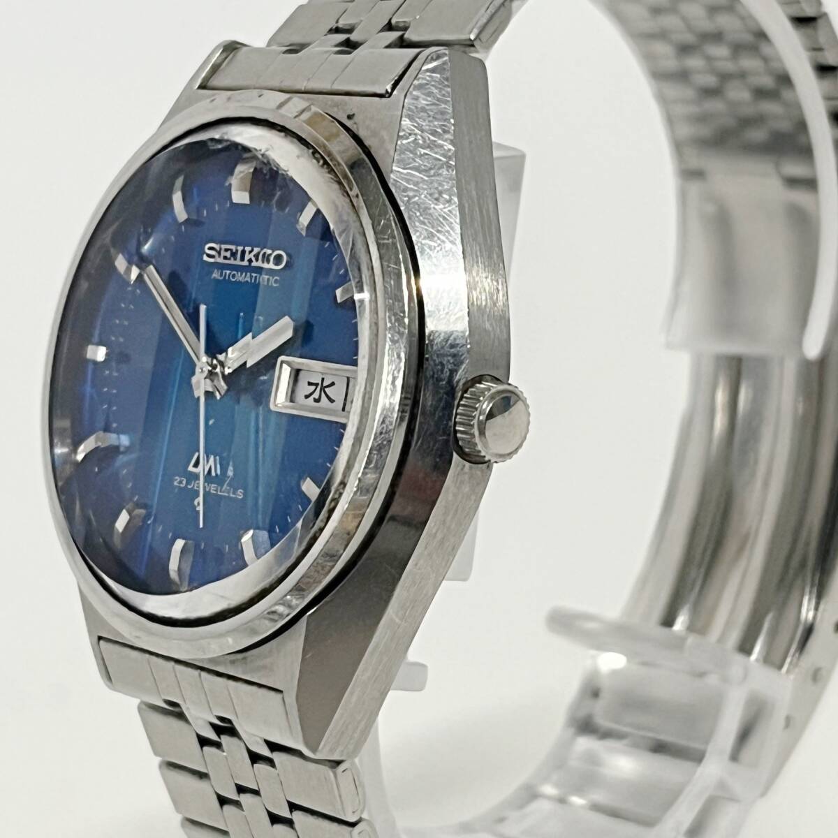1円~【実動】セイコー SEIKO ロードマチック LM 5606-8130 自動巻き メンズ腕時計 ブルー文字盤 ラウンド デイデイト 純正ベルト G152520_画像3