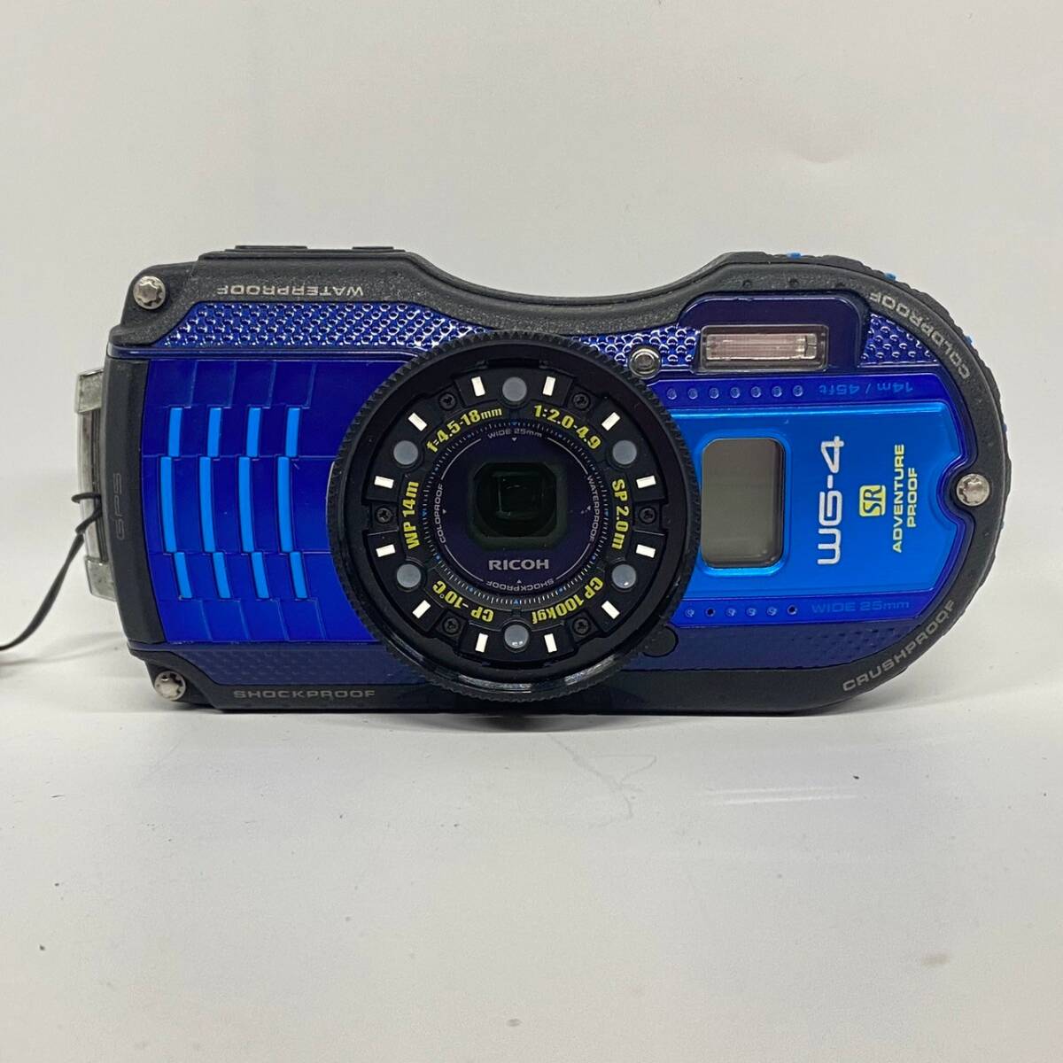 1 иен ~[ работоспособность не проверялась ] Ricoh RICOH WG-4 GPS f=4.5-18mm 1:2.0-4.9 водонепроницаемый компактный цифровой фотоаппарат голубой принадлежности есть G180131
