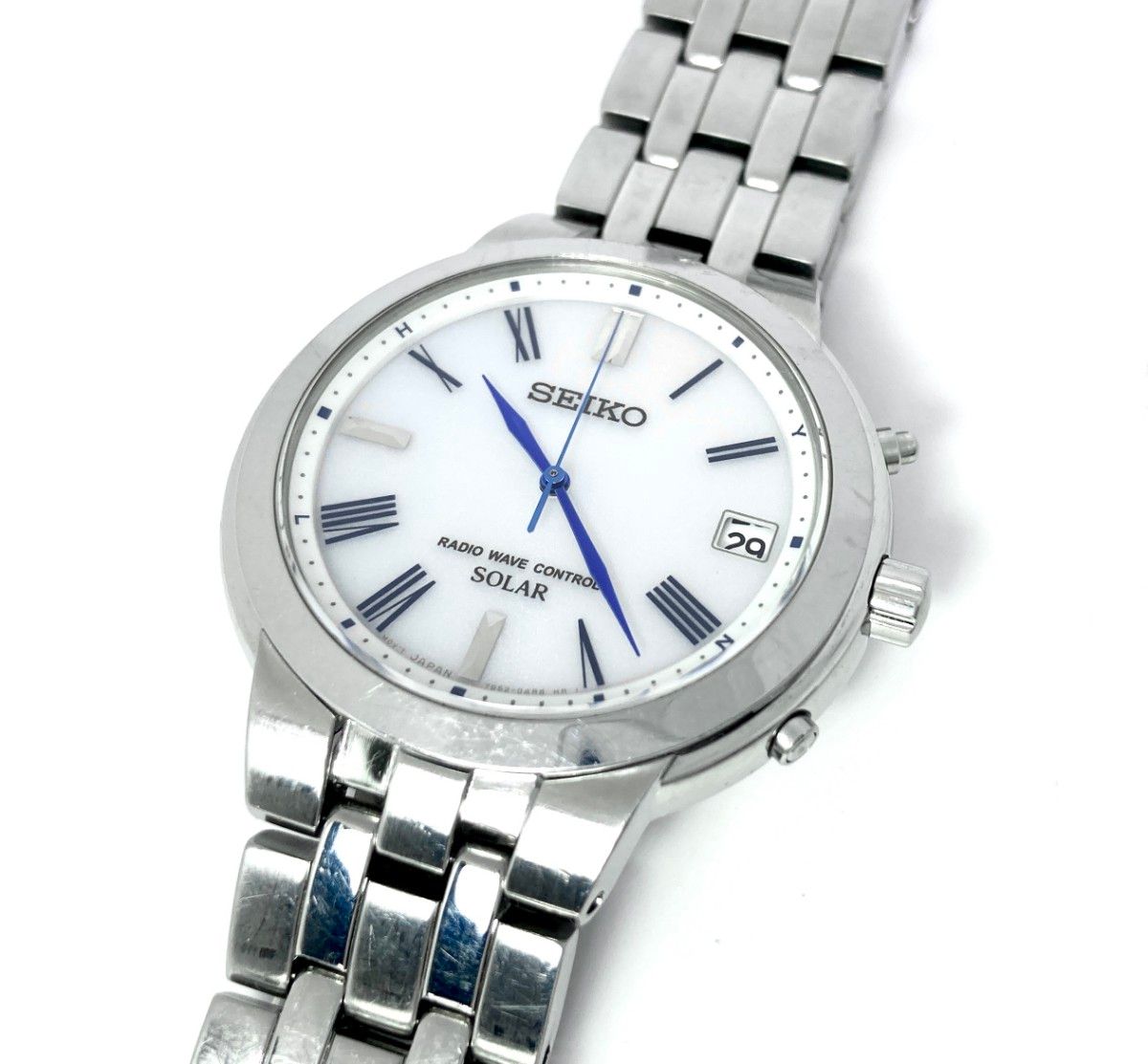 SEIKO セイコー 電波ソーラー 7B52 メンズ腕時計 ホワイト文字盤 SEIKO セイコー 電波ソーラー 7B52 メンズ腕時計 ホワイト文字盤