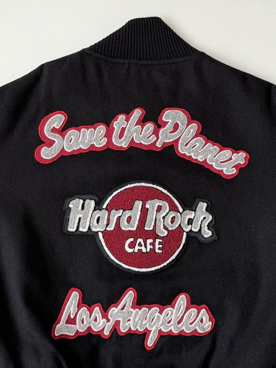 ハードロック カフェ 袖革 スタジャン M 黒 Hard Rock CAFE レザー ウール アワード スタジアム バーシティ ジャケット ブラック_画像7