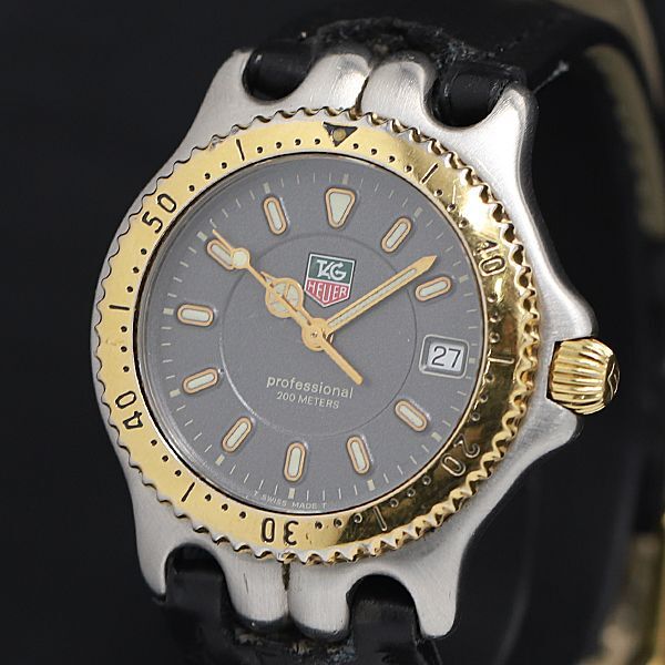 1円 稼動 良品 タグホイヤー QZ プロフェッショナル200m WG1220-K0 グレー文字盤 デイト メンズ腕時計 KRK 2685100 3APT_画像1