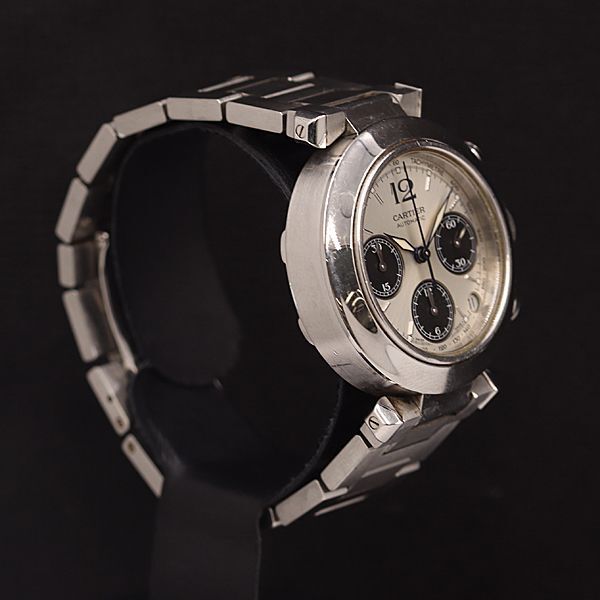 1円 保/箱付 稼働 カルティエ パシャCクロノ W31048M7 シルバー文字盤 AT/自動巻 デイト メンズ腕時計 NSY 0005610 3DKTの画像2