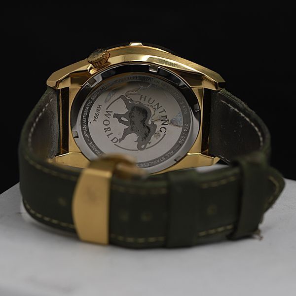 1 jpy operation AT superior article guarantee / box attaching Hunting World HW994 274/950 Gold face power reserve stone attaching men's wristwatch KRK 0067100 3MGT