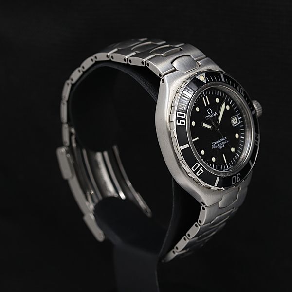 1円 稼働 良品 オメガ シーマスター QZ 黒文字盤 デイト メンズ腕時計 TCY 5253600 3PRT_画像2