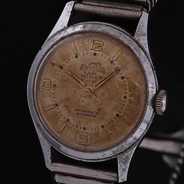 1円 エニカ マイナー 手巻き ベージュ文字盤 メンズ腕時計 TCY 2000000 3NBG2_画像1