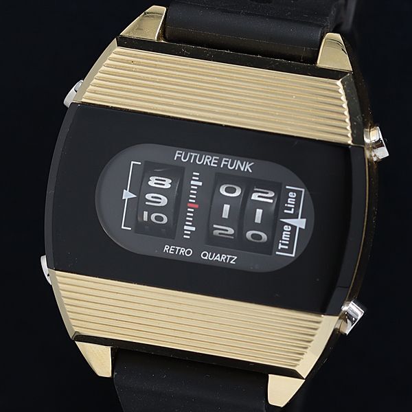 1円 稼働 良品 QZ フューチャーファンク FF104 レトロクオーツ ローラー式 メンズ腕時計 OKZ 2000000 3NBG2_画像1