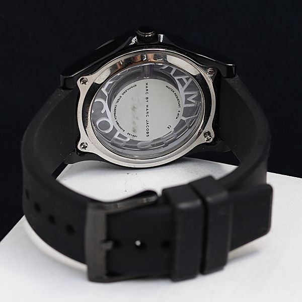 1円 稼働 良品 QZ 箱付 マークバイマークジェイコブス MBM4019 黒×スケルトン文字盤 メンズ腕時計 OKZ 2000000 3NBG2の画像4