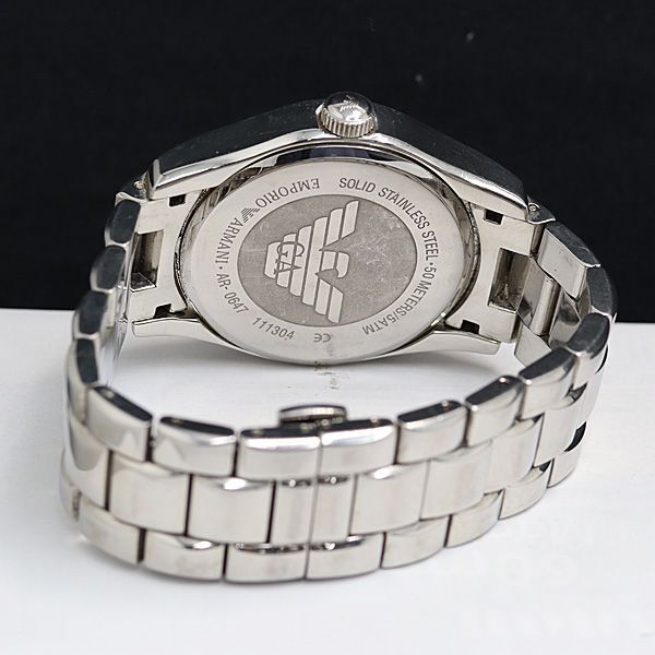 1円 稼動 良品 エンポリオアルマーニ QZ AR-0647 スモセコ 3PRT シルバー文字盤 メンズ腕時計 YUM 0132000_画像4