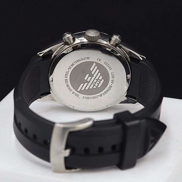 1円 稼働 良品 エンポリオアルマーニ AR-5977 ブラック文字盤 クロノグラフ QZ デイト メンズ腕時計 NSY 0054000 3MBTの画像4