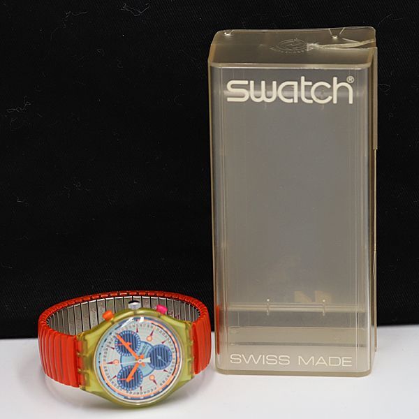 1円 稼働 箱付 スウォッチ 350 QZ クロノグラフ ブルー系文字盤 メンズ腕時計 SGN 2213000 3PRY_画像5