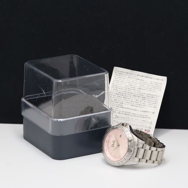 1円 稼動 良品 箱付き ドルチェアンドガッパーナ QZ デイト ピンク系文字盤 メンズ腕時計 2213000 3PRY MTMの画像5