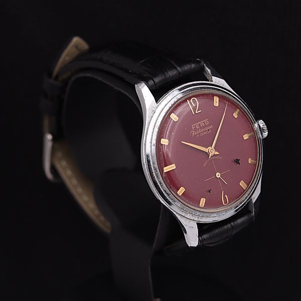 1円 フェロー フィールドマン 手巻き ワインレッド文字盤 スモセコ メンズ腕時計 TCY 2000000 3NBG2の画像2