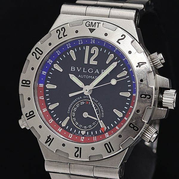 1円 稼動 ブルガリ ディアゴノ プロフェッショナル GMT GMT40S AT/自動巻 黒文字盤 メンズ腕時計 OGH 7612110 3TOTの画像1