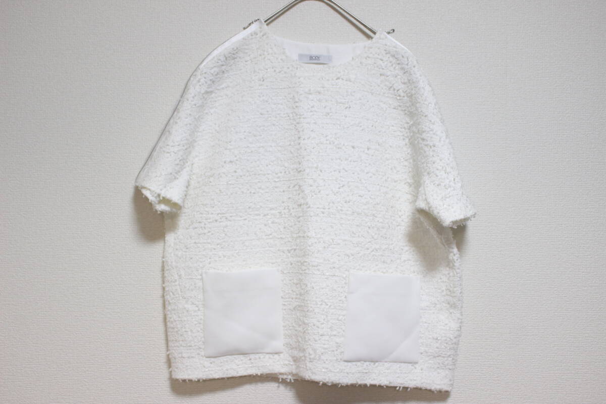 E527 beautiful goods BODY DRESSING body dressing tweed pocket pull over cut and sewn white white silver SIZE38 M size 