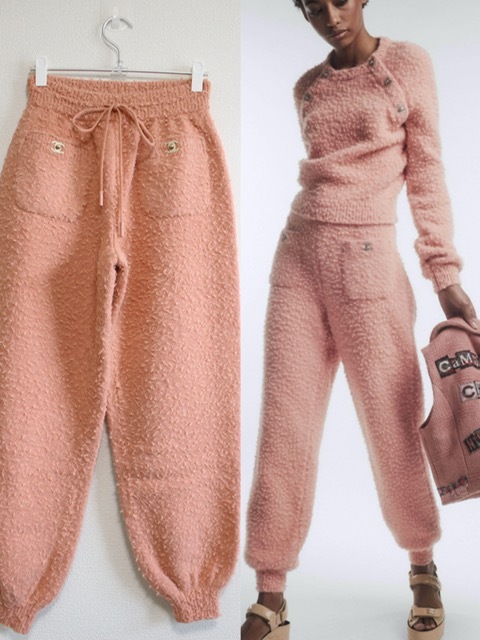 E544 genuine article beautiful goods CHANEL Chanel 21B Turn lock here Mark knitted pants jogger pants relax pants pink 36 P71373