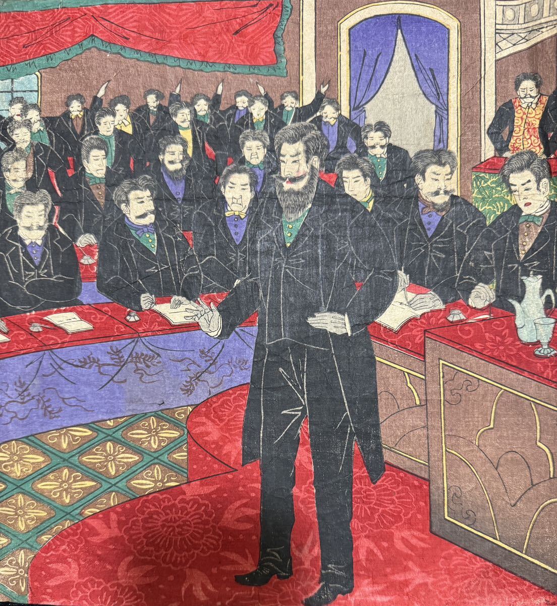 明治期/真作 歌川国輝「帝国議会衆議院銘鑑」 本物浮世絵木版画 武者絵 錦絵 大判 二枚続き_画像5