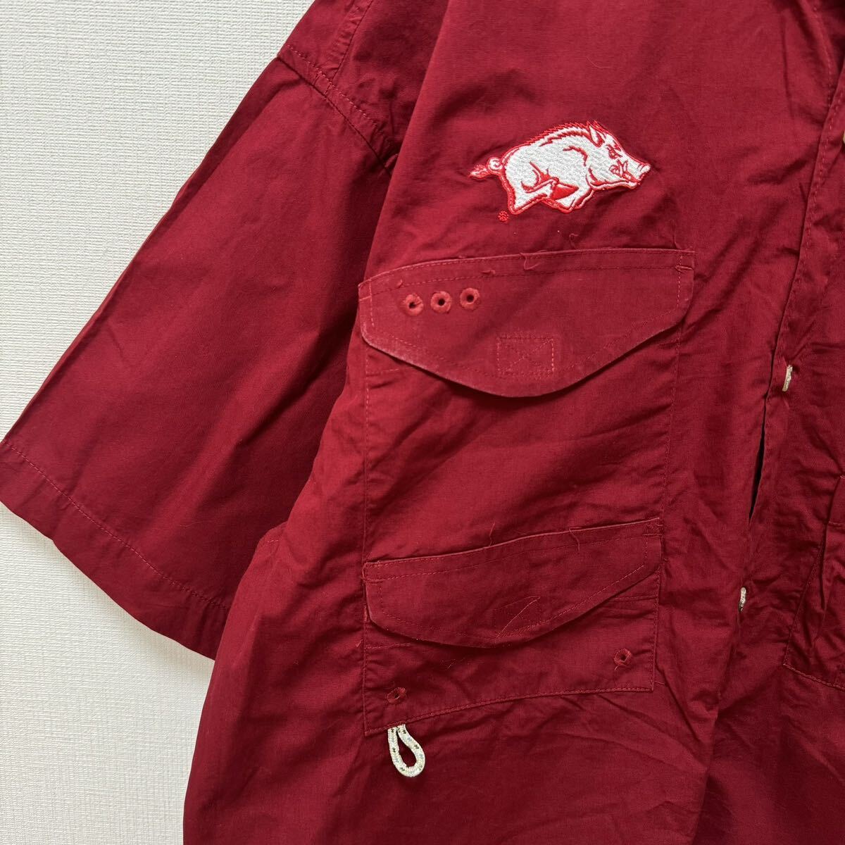 レッド　PFG 古着　フィッシングシャツ　半袖シャツ　コロンビア