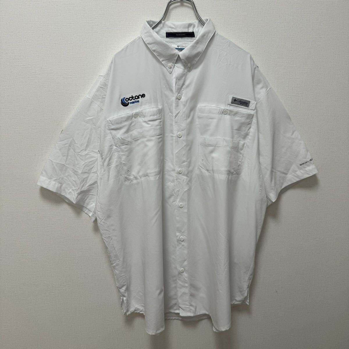 ホワイト　PFG 古着　フィッシングシャツ　半袖シャツ　コロンビア