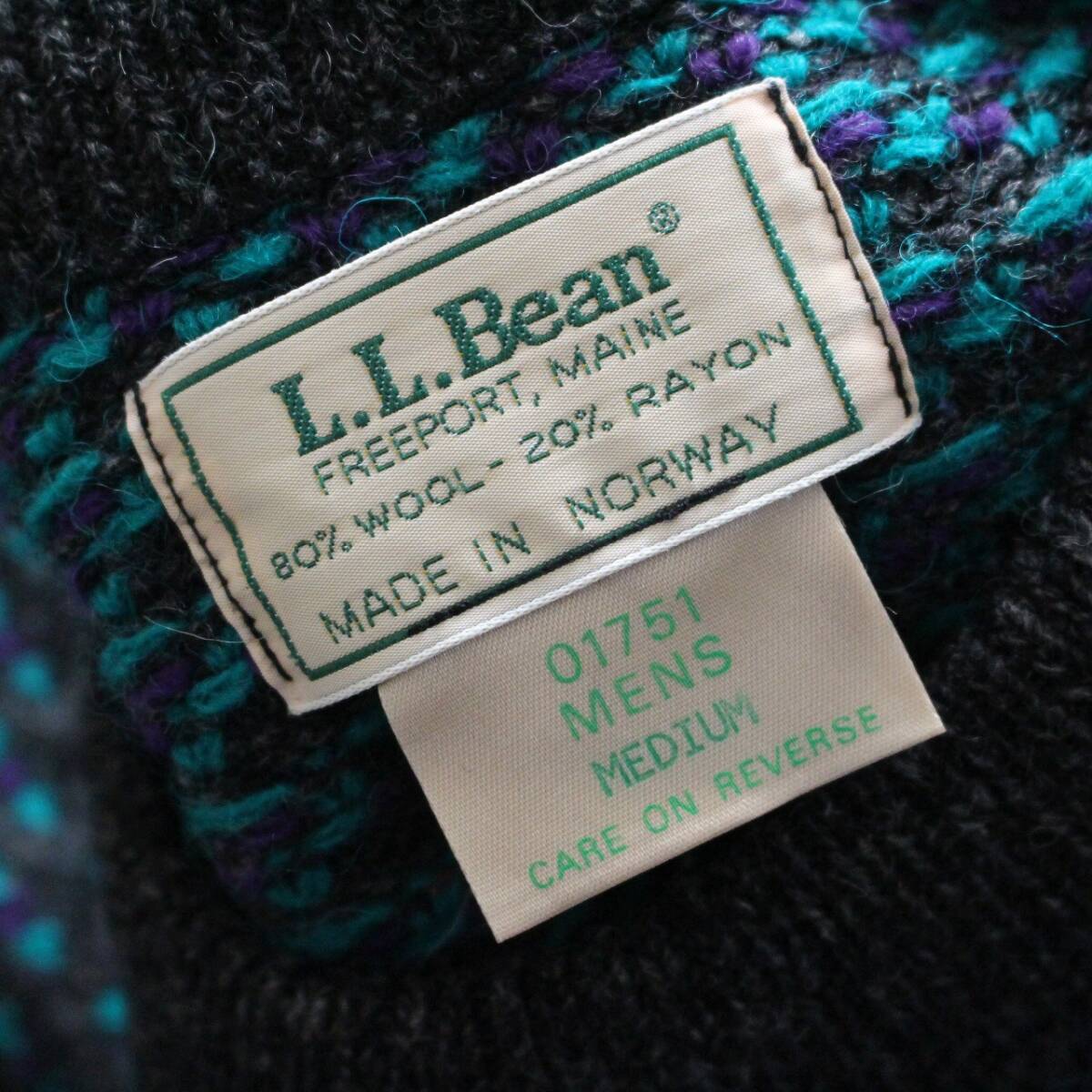 Norway製【 L.L.Bean エルエルビーン 】バーズアイ ウールニット クルーネック セーター M 01751 80年代 ヴィンテージ オールド古着_画像4